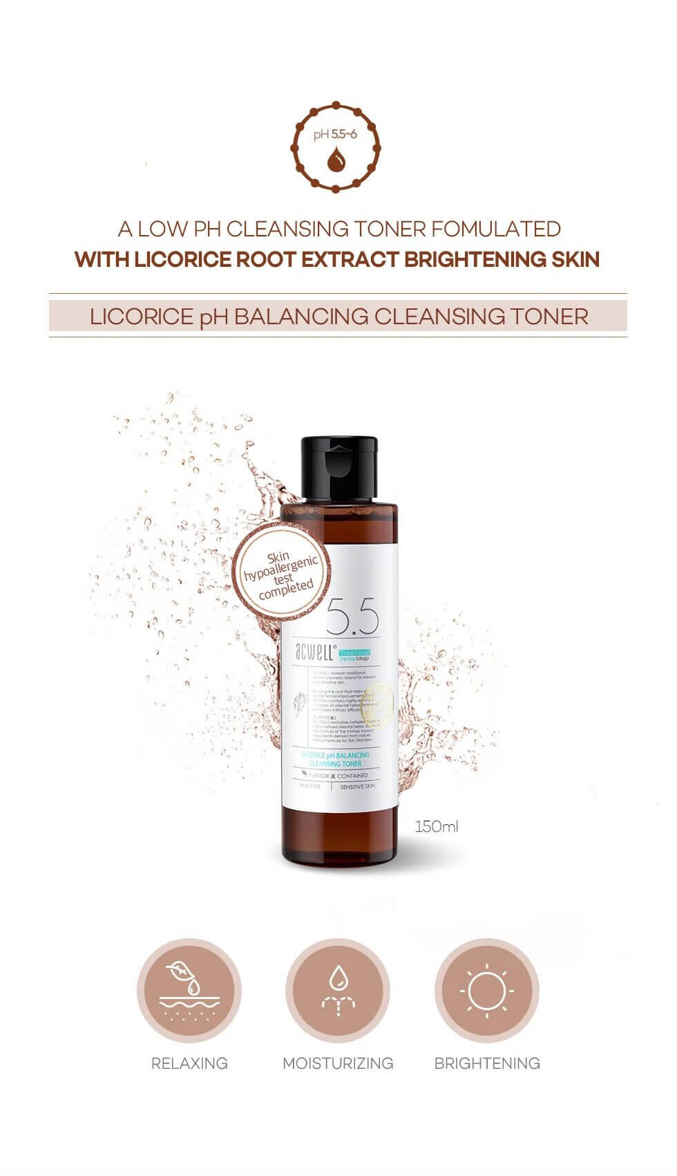 Acwell Licorice pH Balancing Cleansing Toner 150ml, a brightening and moisturizing formula with licorice root extract.