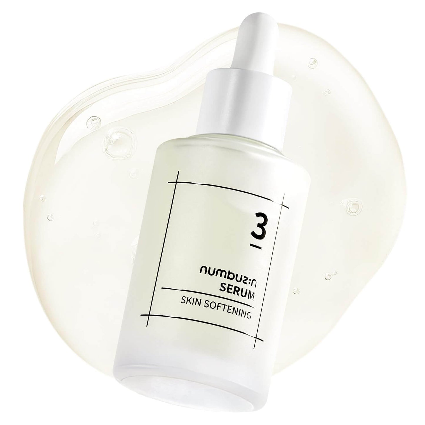 Numbuzin No.3 Skin Softening Serum bottle with dropper, ideal for hydration and youthful skin.