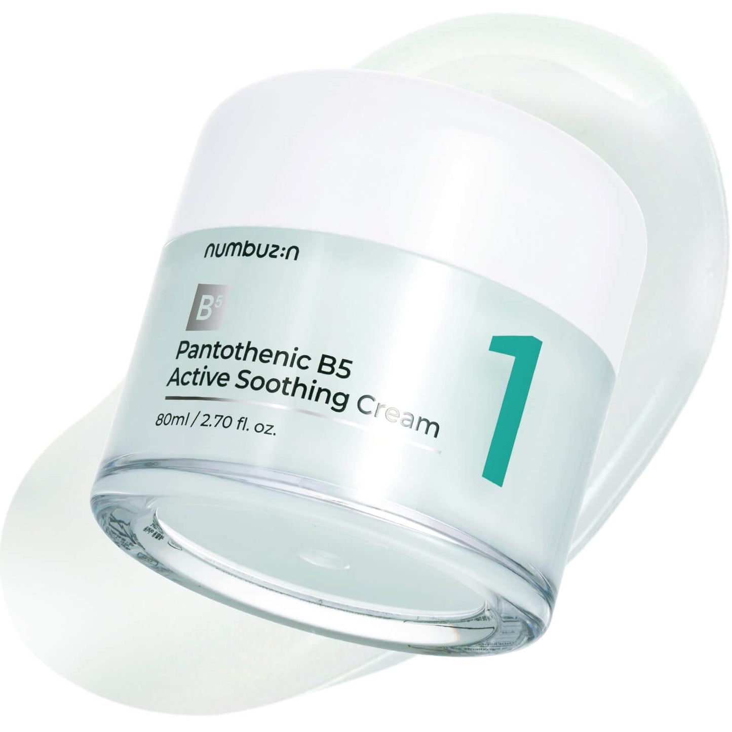 Numbuzin No.1 Pantothenic B5 Active Soothing Cream in a jar with gel-like texture for oily, acne-prone skin.