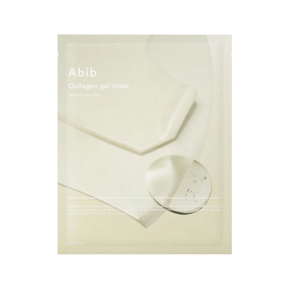 Abib Collagen Gel Mask Jericho Rose Jelly packaging, featuring a hydrogel sheet mask designed for hydration and skin firming.