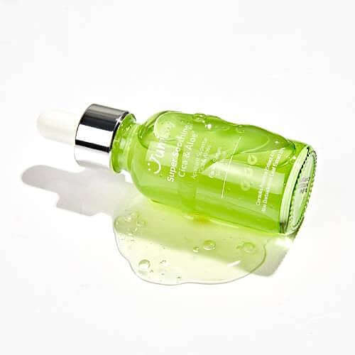 Jumiso Super Soothing Cica & Aloe Facial Serum bottle with serum drop on white background, ideal for sensitive skin.