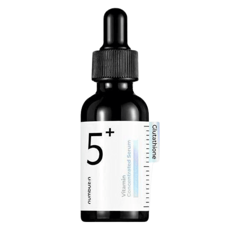 Numbuzin No.5 Vitamin Concentrated Serum 30ml bottle with dropper for brightening skin and reducing hyperpigmentation.
