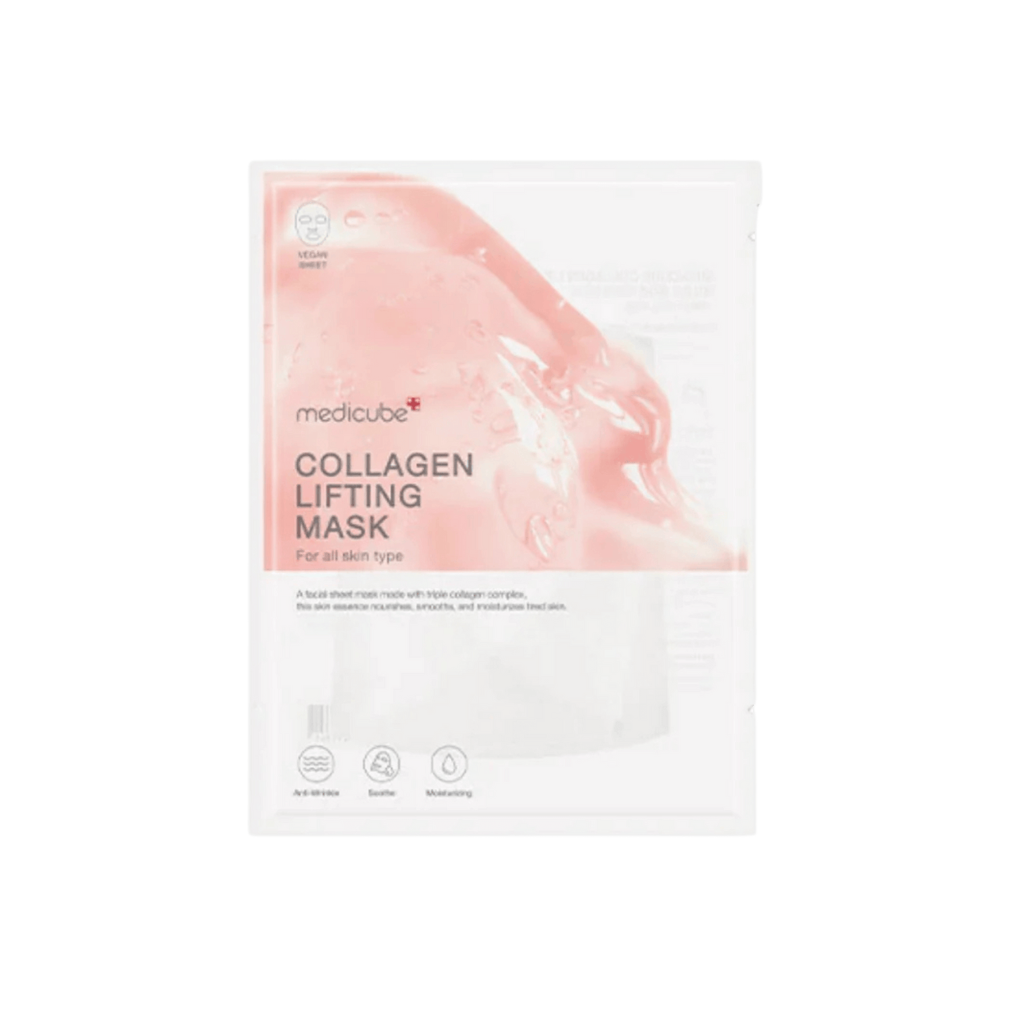 Medicube Collagen Lifting Mask package, designed for all skin types to improve elasticity and reduce wrinkles.