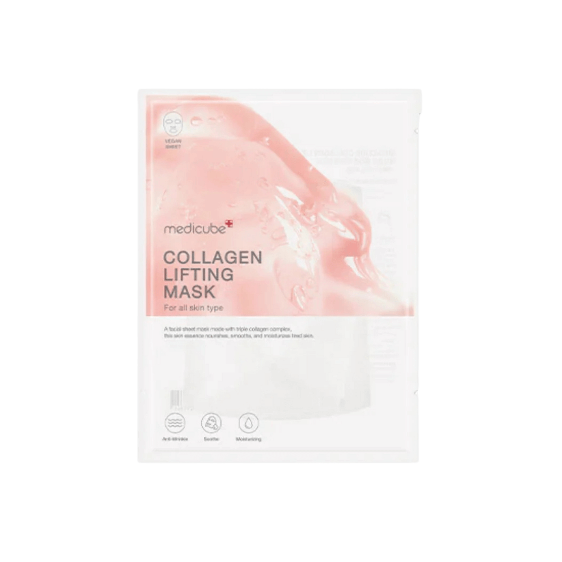 Medicube Collagen Lifting Mask package, designed for all skin types to improve elasticity and reduce wrinkles.