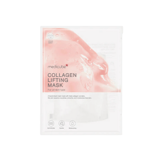 Medicube Collagen Lifting Mask package, designed for all skin types to improve elasticity and reduce wrinkles.